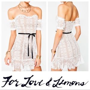 FL&L Dakota Lace Mini Dress White Lace